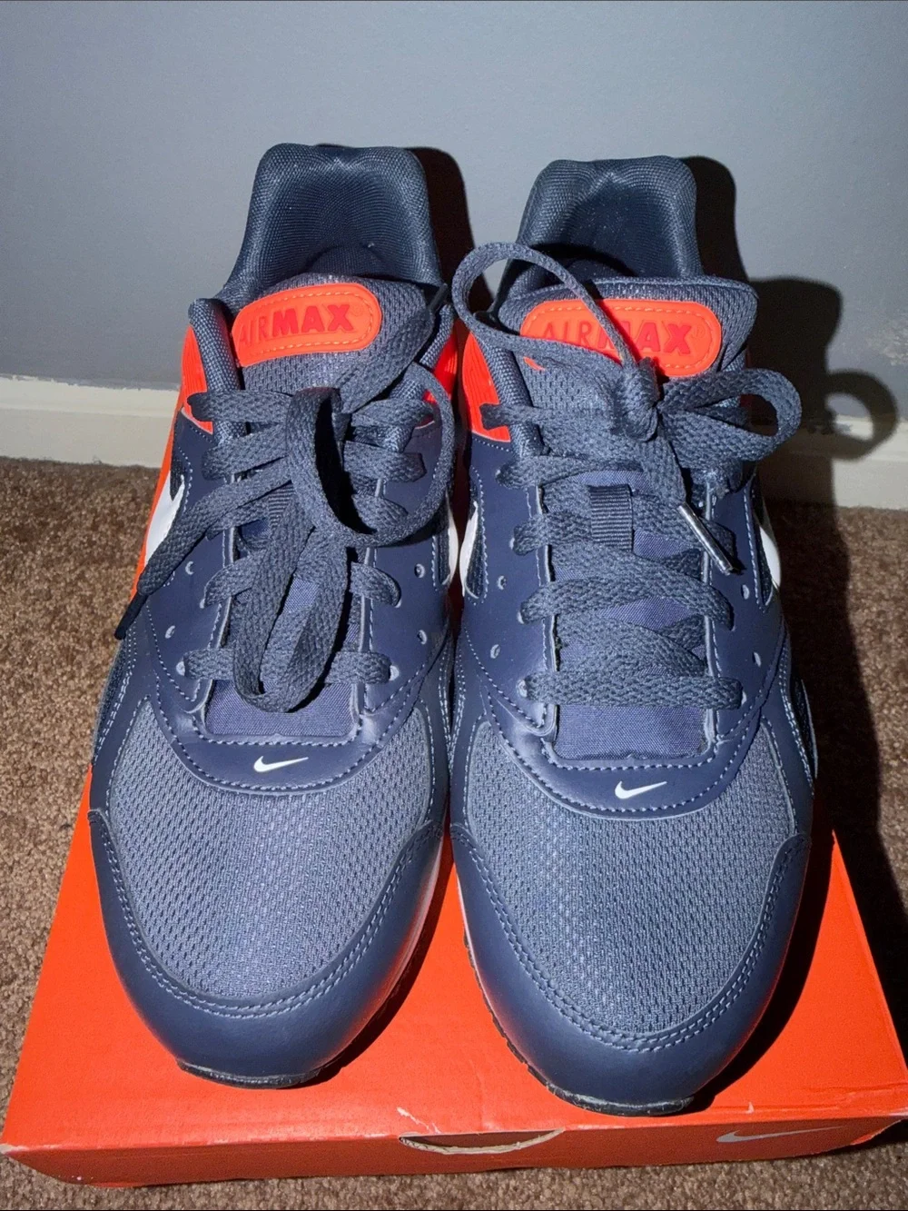 Nike Men's Sneakers in Navy, White & Red-Orange Accents